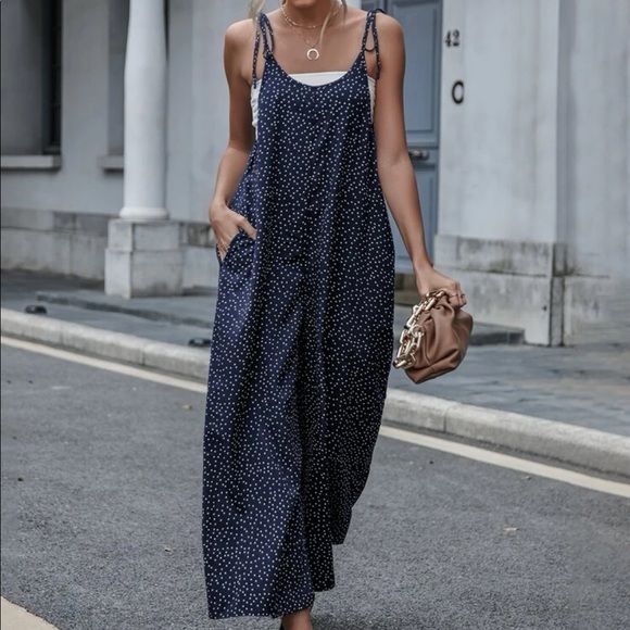 Boho black polka dot knot cami jumpsuit - Picture 16 of 16